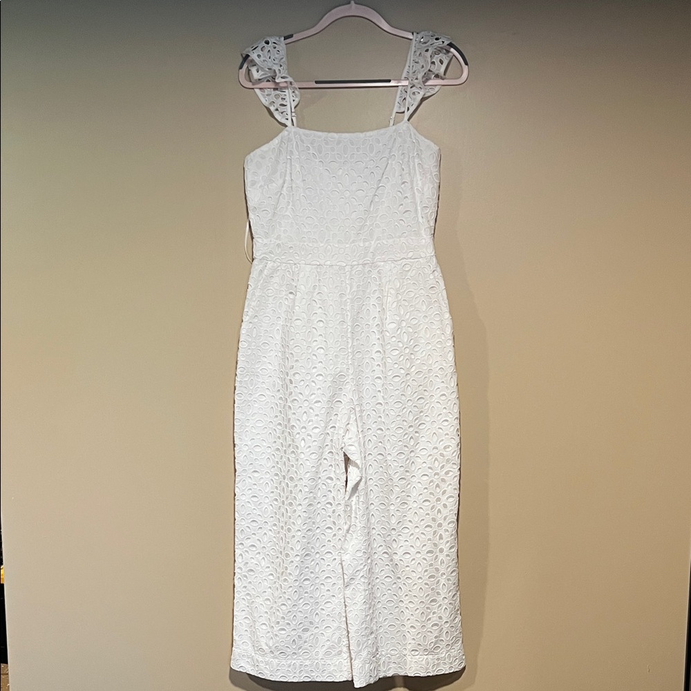 J. Crew White Eyelet Jumper w/pockets.